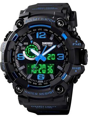 Men Black Blue Analog Quartz S-Shock Waterproof Outdoor Sports LED Digital Watch